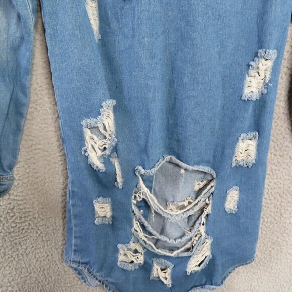 Rue 21 Denim Jean Dress Small Y2K Distressed Ripped Grunge Long Sleeve Rue21 - Picture 5 of 12